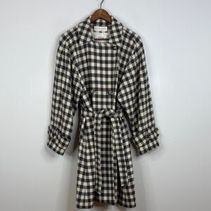 Henry White Overcoat Womens 8 Gray Cream Check Wool Flannel Made in Ireland